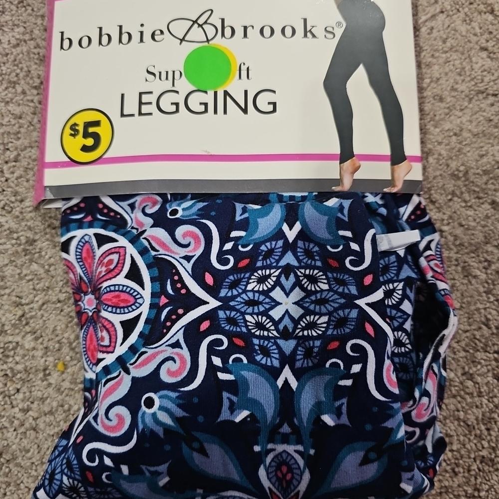 Bobbie Brooks Womens Leggings - Blue and Pink Pattern